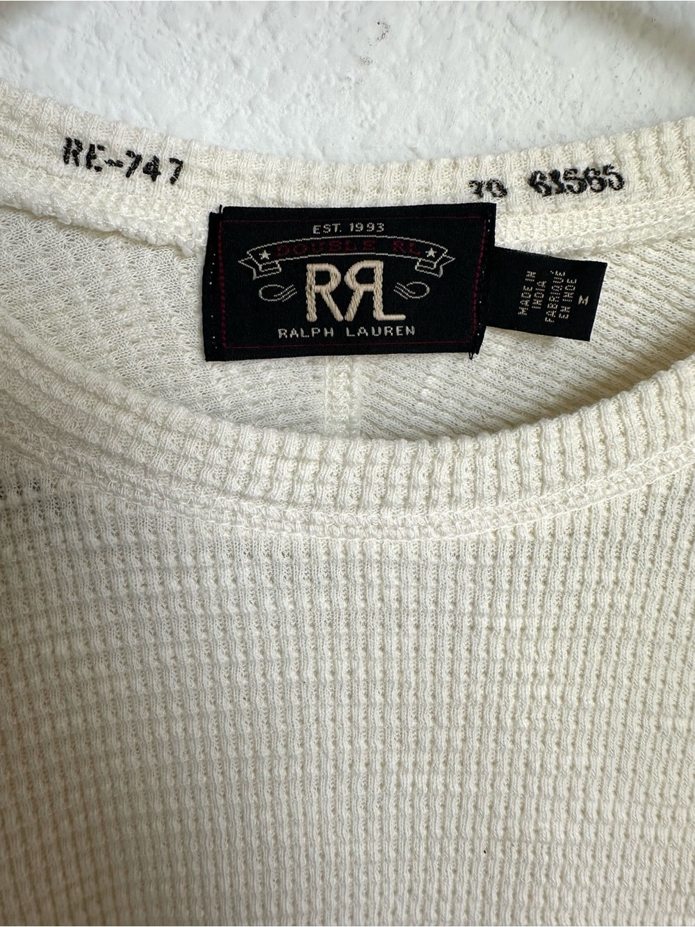 RRL Ralph Lauren textured Waffle-Knit Cream Long Sleeve Shirt Mens medium - Picture 6 of 13